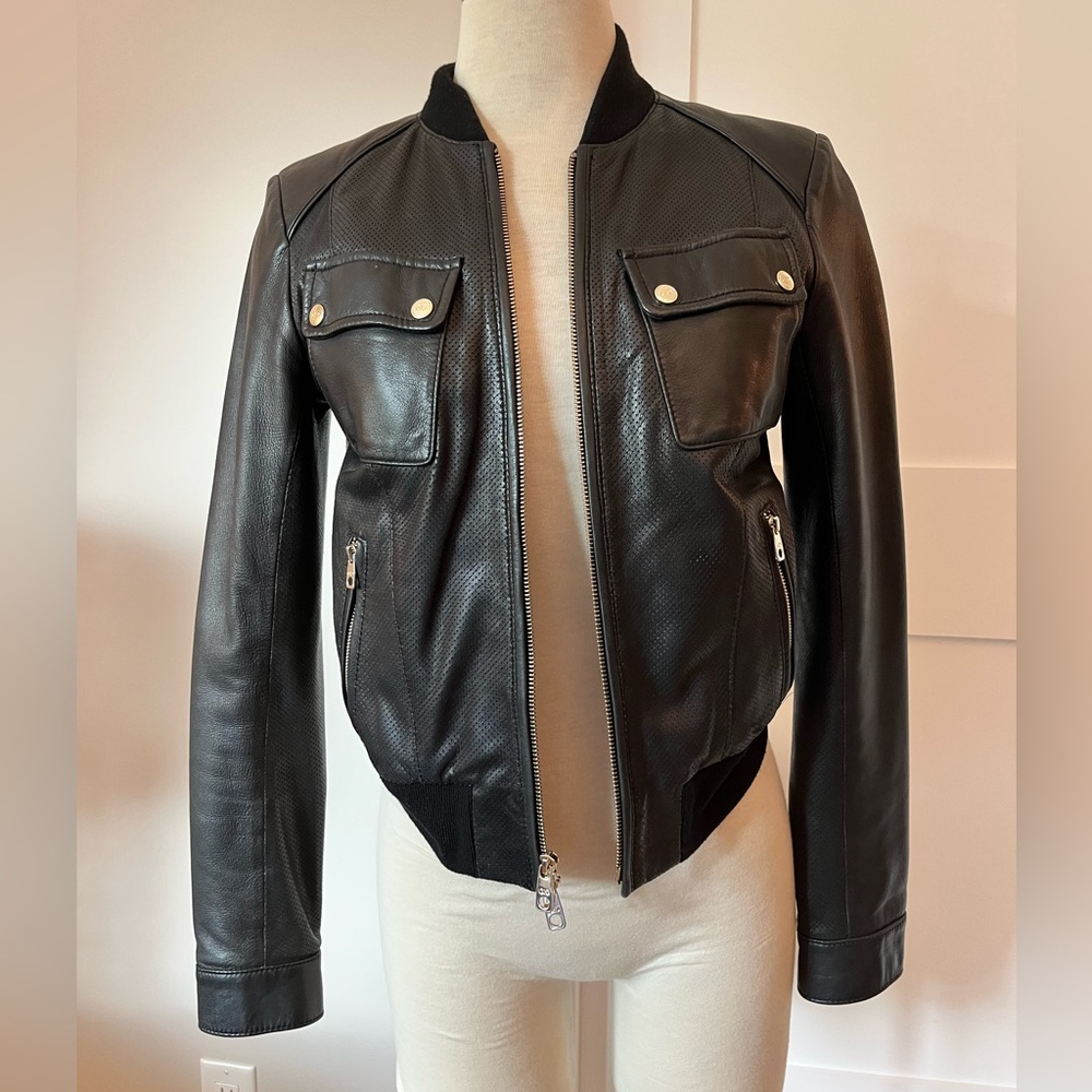 Black Leather 😎  Bomber Jacket with Pockets